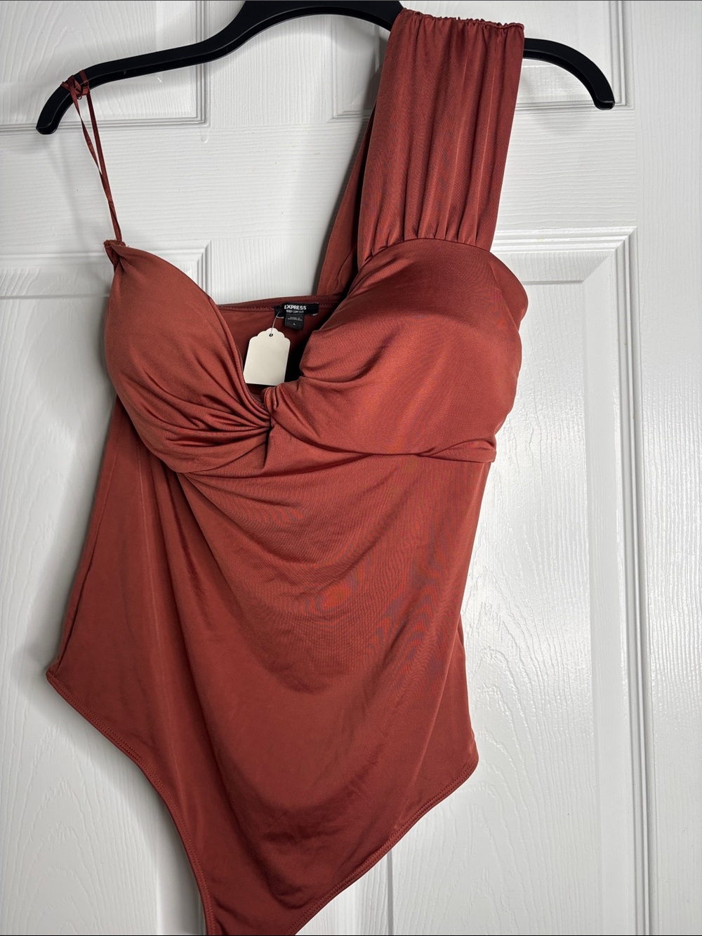 Express One-Shoulder Rust Twist Bodysuit